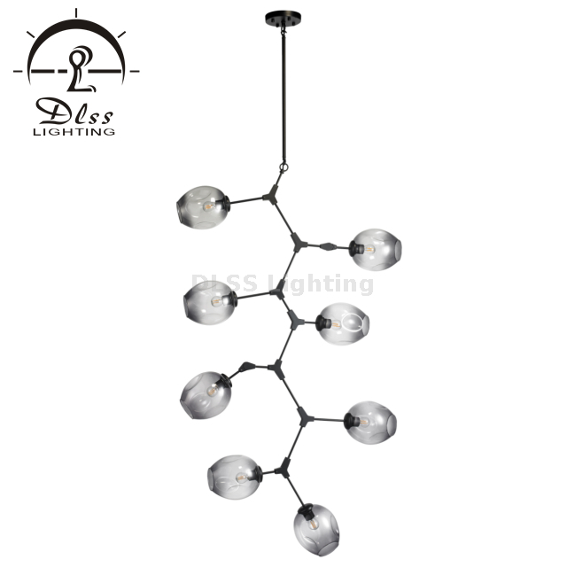 Modern Black Pendant Light Glass Chandelier Hanging Flush Mount (3 Heads-Smoky)