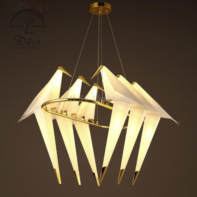 Energy Efficient LED Chandelier 3 Birds on a Gold Loop Magnatic Pendant Lamp