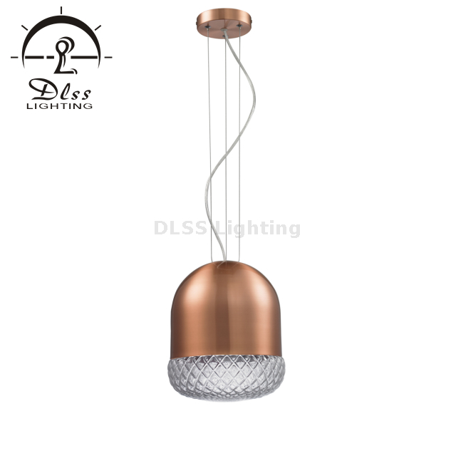 Decorative Interior Lighting Art Glass Copper Color Metal Hanging Pendant Lighting 9309