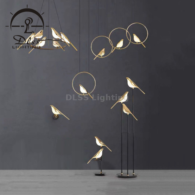 Art Deco 3 Birds LED Chandelier Polished Gold with Lovely Bird Chandelier