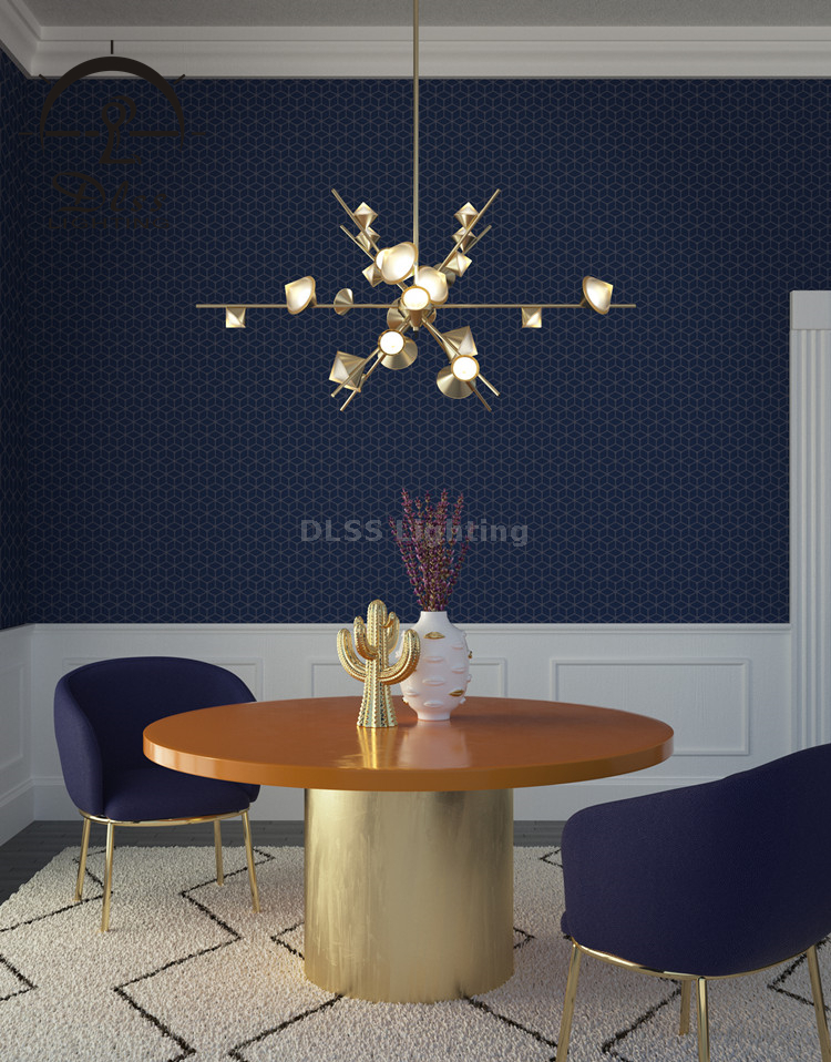 Home Decoration Interior Design New Modern LED Pyramid Gold Chandelier