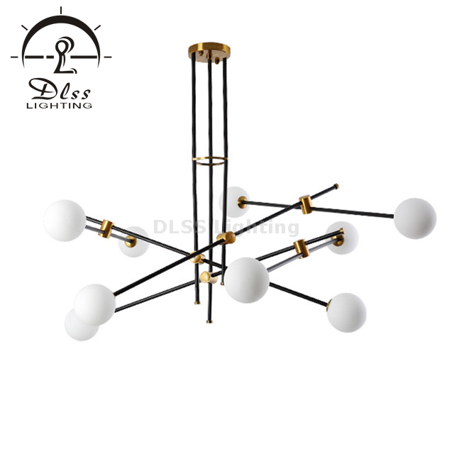 Sputnik Chandelier Black and Gold Light with Two Glass Shade 9389