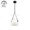 Retro Pendant Lighting, Industrial Small Hanging Light with Smoky Glass and Artificial Leather Cord