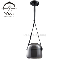 Retro Pendant Lighting, Industrial Small Hanging Light with Smoky Glass and Artificial Leather Cord