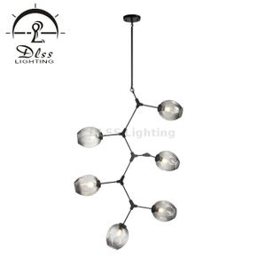 Light Collection Black Metal Smoky Glass Branch Vertical Chandelier