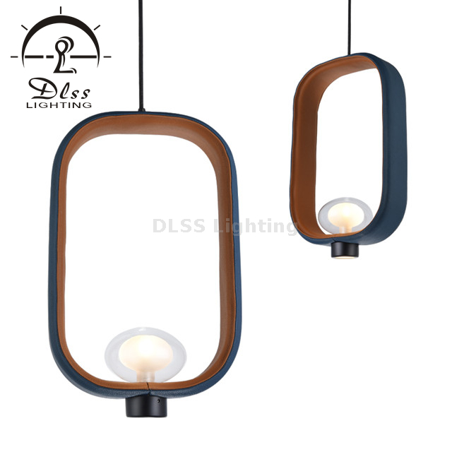 3 Light Chandelier Decorative Real Leather Square LED Pendant Lamp 9990