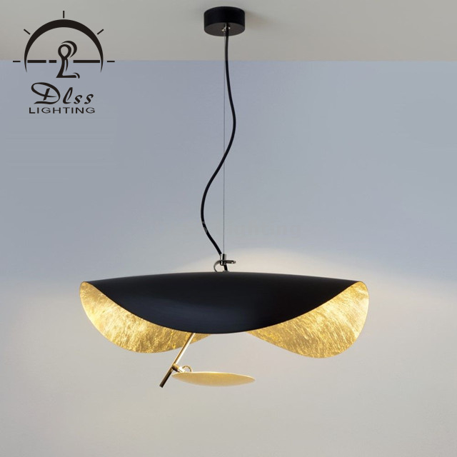 Modern Large Leaf Pendant Light,Creative Art Chandelier Black+Gold Lampshade,Luxury Decorative Pendant Lamp